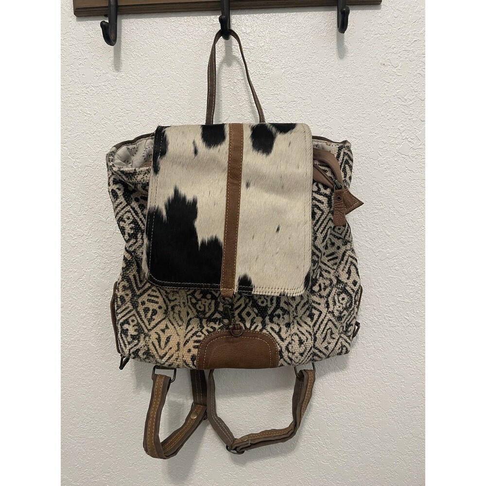 Cow Print Handbag Myra Bag leather Hairon Upcycled western Backpack Purse Bag